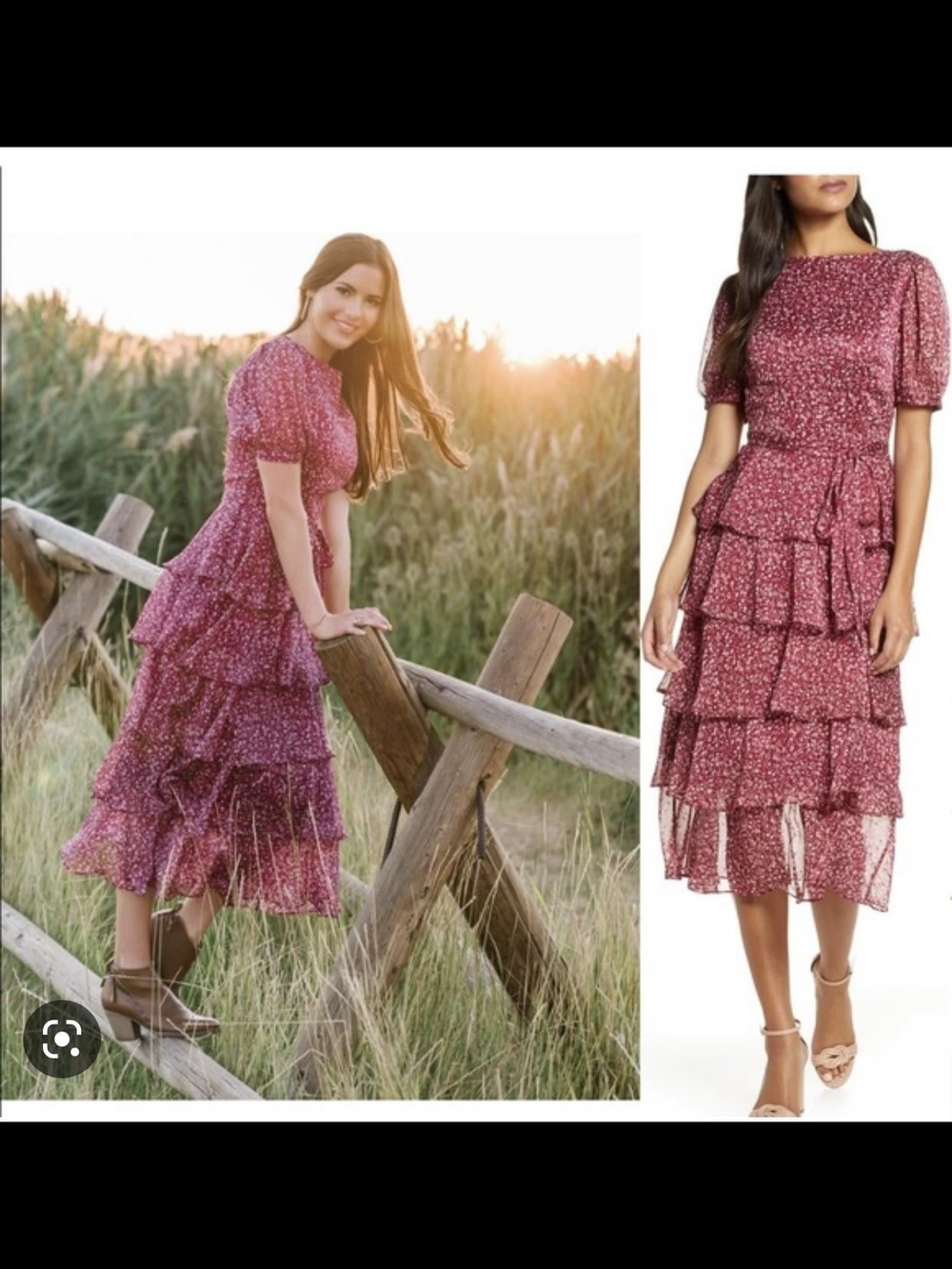 Rachel Parcell Burgundy Floral Tiered Midi Dress WOMENS XS